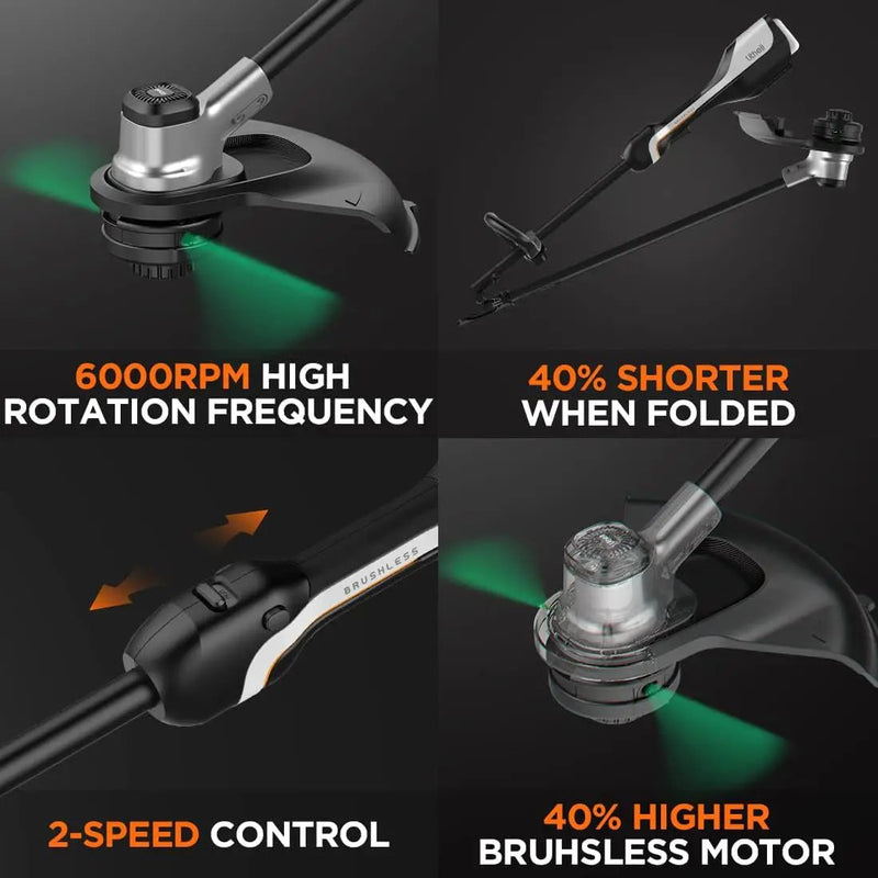 Litheli 2x20V 14" Brushless Cordless String Trimmer, Battery Powered Weed Eater, U20 Series Grass Trimmer with 2.5Ah Battery, Dual Line Bump Feed for Lawn Trimming, Lawn Care by GreenHaven Gardens