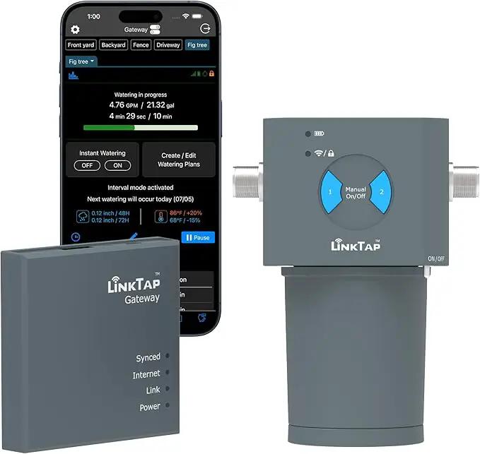 LinkTap ValveLinker & Gateway, Battery Powered Smart Sprinkler/Irrigation Controller, Automatic Rain Skip, Better Range Than WiFi, Compatible with LinkTap Wireless Water Timer, Alexa, IP66 (2-Zone) by GreenHaven Gardens