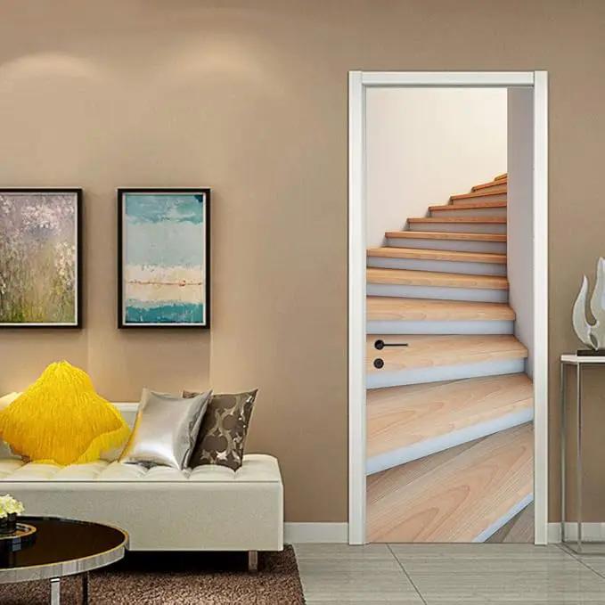 3D Door Stickers Murals - Stairs - Peel and Stick - Waterproof & Washable - Matt Finish - Modern Style - White - 37.4" x 84.6" by GreenHaven Gardens
