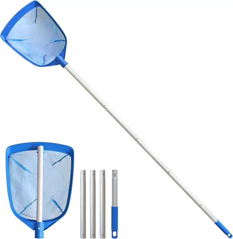 Poolvio Swimming Pool Leaf Skimmer Net, with 5 Sections Telescopic Aluminum Pole & Nylon Medium Fine Mesh Pool Net, Pool Cleaning Tool for Removing Leaves & Debris by GreenHaven Gardens