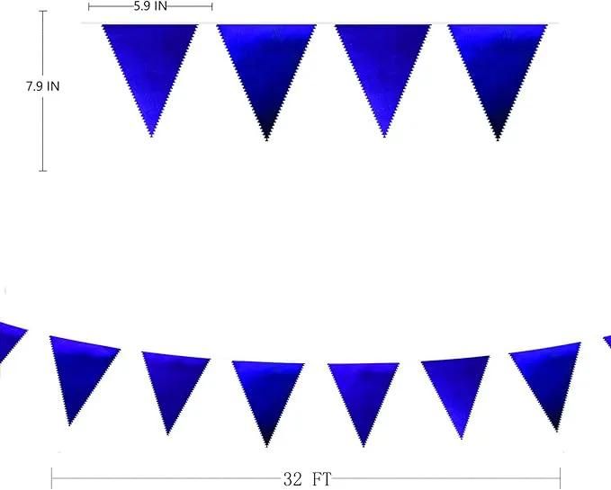 Royal Blue Party Decoration Navy Blue Triangle Pennant Banner Flag Dark Blue Metallic Fabric Bunting Garland for Graduation Wedding Retirement Bridal Shower Birthday Nautical Ahoy Achor Party Supplies by GreenHaven Gardens
