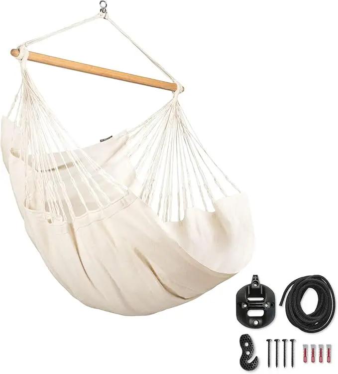 LA SIESTA® - Large Comfort Habana Cotton Hammock Chair & CasaMount - Hanging Chair w/Suspension Kit for Walls Ceilings & Square Beams - Indoor Outdoor Swing Hanging Chair Bedroom Balcony - Latte by GreenHaven Gardens
