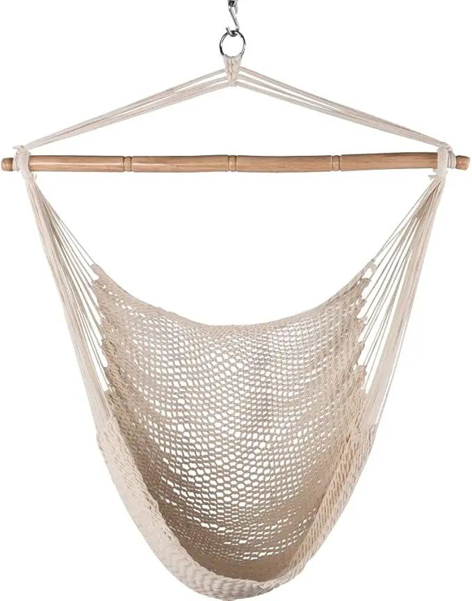 Lazy Daze Hammocks Chair Caribbean Hanging Rope Weaving Chair with 40" Hardwood Spreader Bar and Soft-Spun Cotton Rope for Indoor/Outdoor Backyard & Living Room, Max 300 LBS, Natural by GreenHaven Gardens