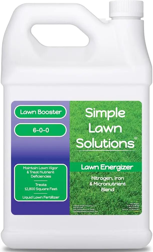 Commercial Grade Lawn Energizer - Grass Fertilizer Booster with Nitrogen, Iron, Micronutrients - Liquid Turf Spray Concentrated Fertilizer- Any Grass Type - Simple Lawn Solutions (1 Gallon) by GreenHaven Gardens