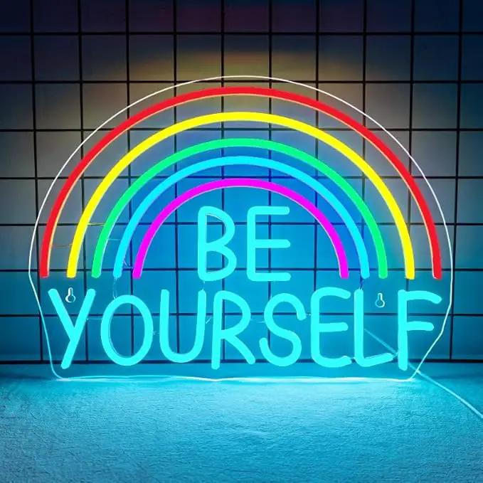 Be Yourself Neon Sign Be Yourself Neon Signs for Wall Decor Dimmable Rainbow Neon Lights Classroom LED Light Up Sign for Bedroom Bookstore Reading Room Library Study Room Decoration by GreenHaven Gardens