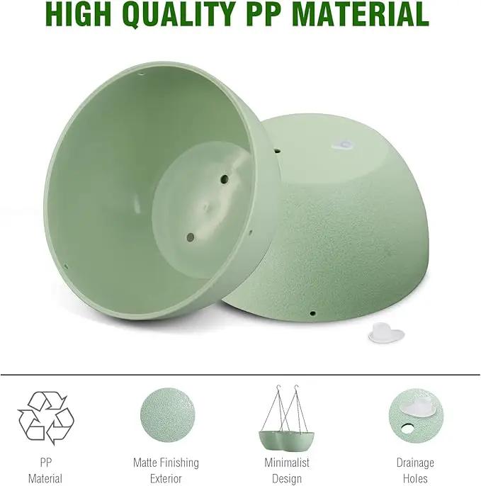 10 inch Hanging Planters for Outdoor Indoor Plants with Drainage Holes and Chain, 2 Pack Round Hanging Flower Pots for Garden Home Porch Decor,Green by GreenHaven Gardens