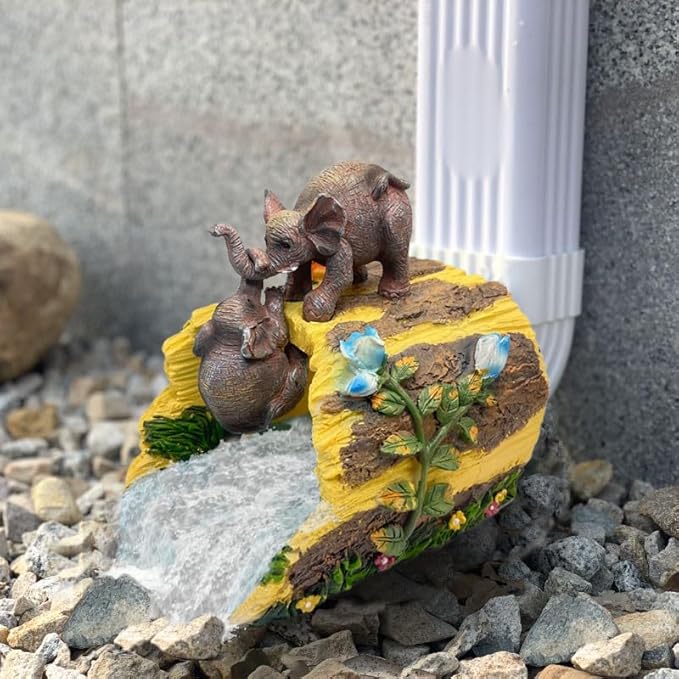Elephant Gutter Downspout Extension Statues Garden Decoration,Rain Downspout Diverter Garden Statue,Decorative Gutter Extension，3"×4" Downspout Splash Block，Animal Resin Statue Outdoor Décor by GreenHaven Gardens
