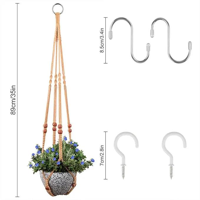 Macrame Plant Hanger for 5 to 10 Inch Plant Pots, Set of 2 Indoor Handmade 35 Inch Woven Rope Hanger Kits with Hooks and Wood Beads, Hanging Planter Basket Holder for Boho Home Decor (Brown, 2 Pack) by GreenHaven Gardens