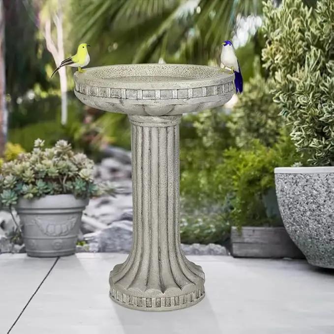 SKYFIRE 24 Inch Height Outdoor Bird Bath - Fibre Reinforced Concrete Large Bird Bath Stylish with Modern Pedestal for Garden, Patio, Lawn, Backyard - 16”W X 24”H Contemporary Birdbaths & Supports by GreenHaven Gardens