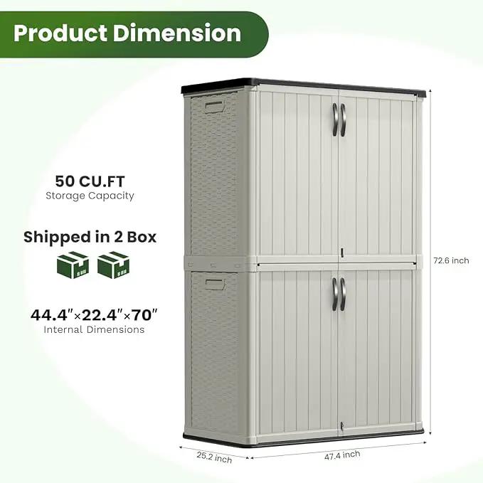 Greesum Outdoor Storage Shed Without Divider, 45 cu.ft Outdoor Waterproof Storage Cabinet for Garden Tools, Pool Storage, Garbage Cans, Beige by GreenHaven Gardens