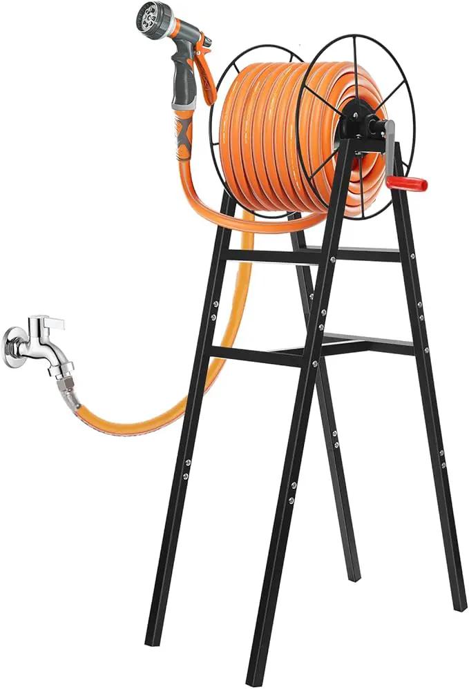 Freestanding Garden Hose Reel Holds 150 Ft Hose, Metal Garden Hose Holder for Outdoor, Garden Stand Rack for Water Pipe Organizer Storage, Black by GreenHaven Gardens