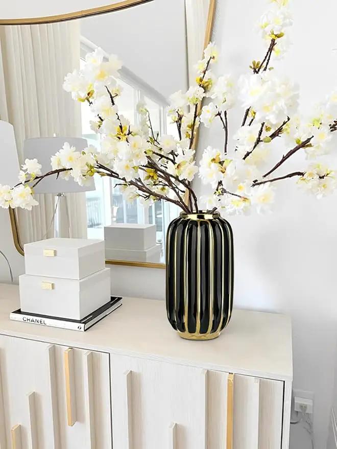 Briful Gold Plated Lantern Ceramic Vase Home Decor Creative Design Porcelain Decorative Flower Vase 11.02'' Black Ceramic Vases for Wedding Anniversary Decoration by GreenHaven Gardens