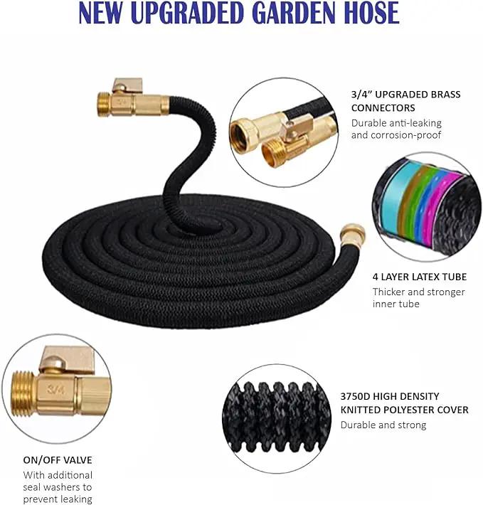 J&B XpandaHose 75ft Expandable Garden Hose with Holder - Heavy Duty Superior Strength 3750D - 4 -Layer Latex Core - Extra Strong Brass Connectors and 10 Spray Nozzle w/Storage Bag (Black 75) by GreenHaven Gardens