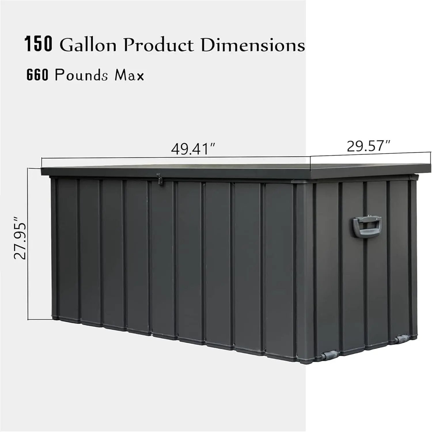 KUIKUI 150 Gallon Deck Box Waterproof, 150 Gallon Outdoor Storage Box, Metal Deck Box Waterproof for Pool Patio Cushions and Sports Pools Equipment, Dark Gray by GreenHaven Gardens