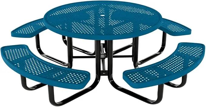 Coated Outdoor Furniture Heavy-Duty Portable Outdoor Kids Table with Umbrella Hole, Punched Steel Kids Picnic Table, Commercial-Grade, Made in America (46 In, Round, Childrens, Light Blue) by GreenHaven Gardens