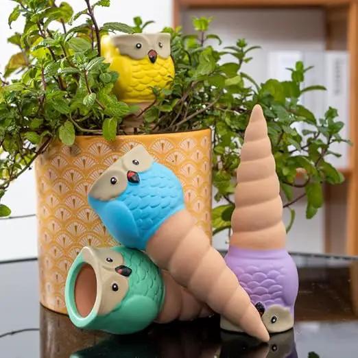 4 Pack Plant Watering Devices, Animal Shape Terracotta Watering Spikes, Vacation Self Watering Planter Insert, Automatic Plant Waterer for Indoor Outdoor Plants (Owl-Grey Eye) by GreenHaven Gardens