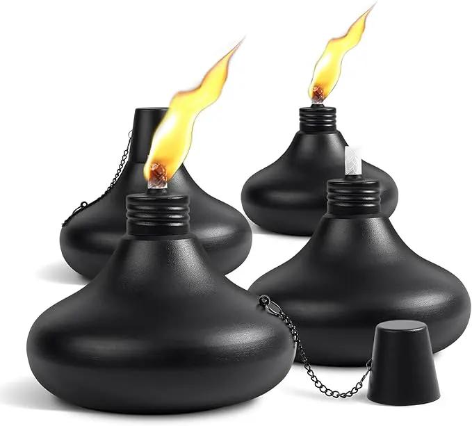 Upgraded Tabletop Torches Set of 4, 24oz Citronella Candles for Outdoor, Metal Table Top Torches for Outside, Refillable Torch Lanterns for Patio, Yard, Deck, Garden, Party by GreenHaven Gardens