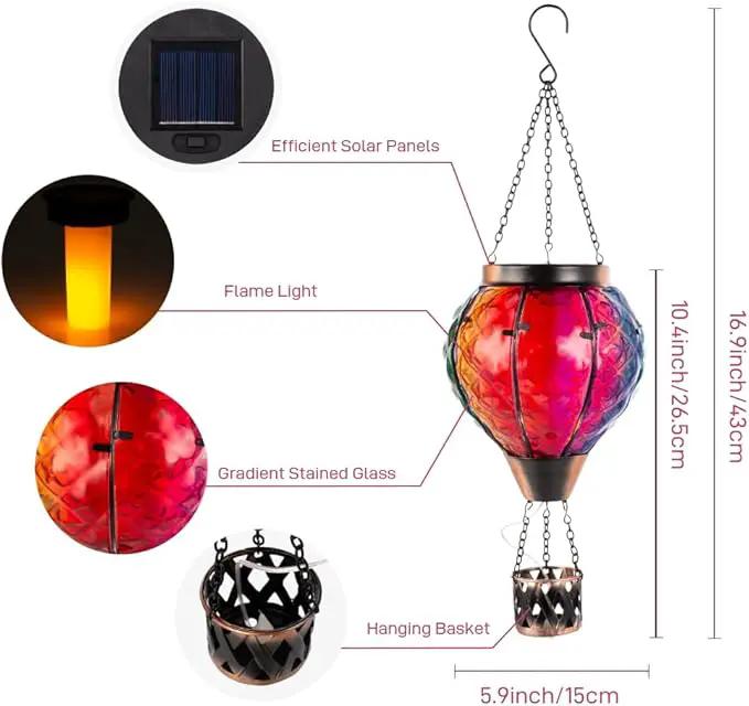 2PCS Hot Air Balloon Solar Lantern with Flame Flickering Light LED Glass Hanging Solar Lanterns Outdoor Waterproof Hot Air Balloon Decoration Outdoor Light for Patio Tree Yard Garden Decor by GreenHaven Gardens