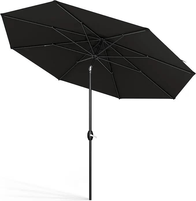 Midtown Umbrellas Sunbrella Umbrella 8 Feet Outdoor Umbrella With Sunbrella Black Acrylic Fabric - Auto-Tilt Aluminum Frame Patio Umbrella For Backyard, Deck, Garden, Pool - Black Pole by GreenHaven Gardens