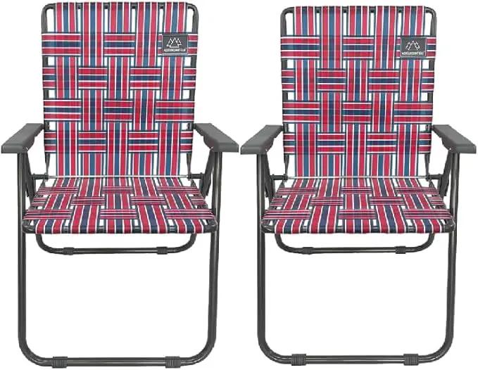 Retro Webbed Camping Chair - Lightweight, Foldable, Durable Steel Frame, 300lb Capacity, Vintage Red/Blue Stripes by Caddis Sports (2) by GreenHaven Gardens