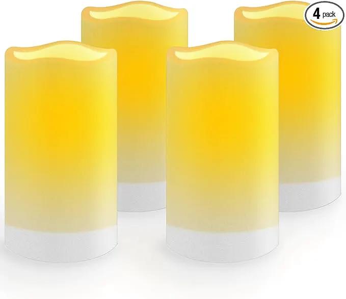 salipt Solar Powered Candles - 3.25" x 6" Waterproof LED Flameless Pillar Candle Set,Dusk to Dawn, Rechargeable Solar Battery Included,Waterproof for Patio Decor,Set of 4 by GreenHaven Gardens