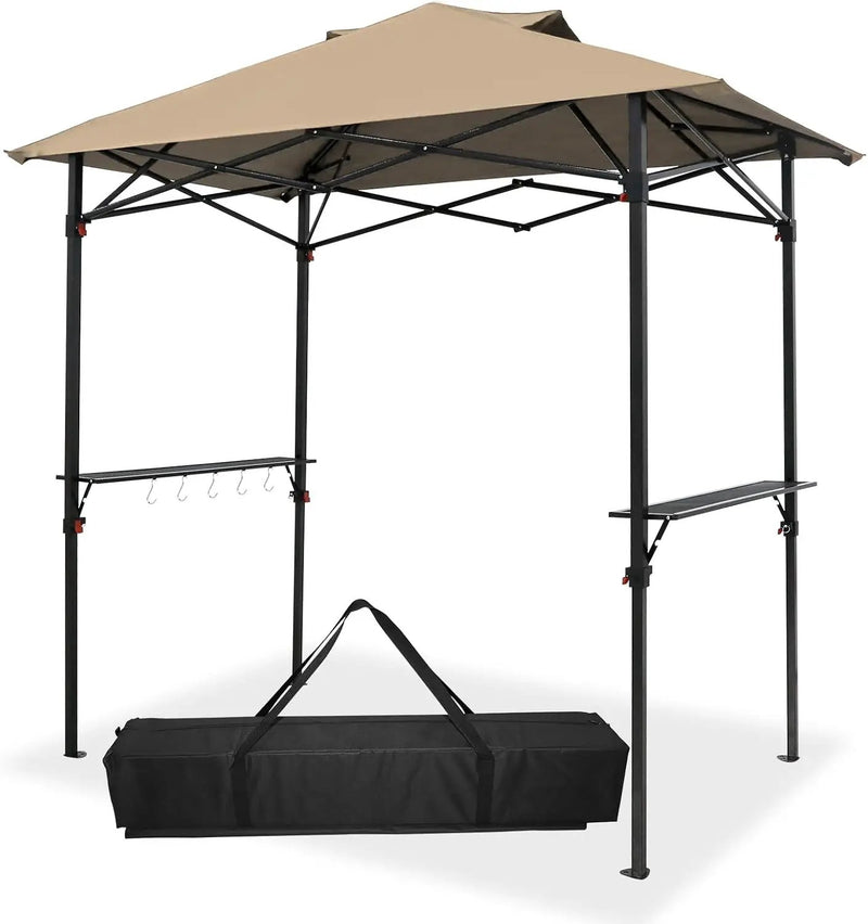 Outdoor Pop up Barbeque Grill Gazebo 8x5 with Carry Bag, Portable BBQ Canopy Tent with Handy Wired Shelf, Beige by GreenHaven Gardens