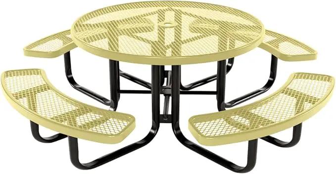 Heavy-Duty Portable Outdoor Kids Table with Umbrella Hole, Expanded Metal Kids Picnic Table, Commercial-Grade, Made in America (46 in, Round, Childrens, Textured Sandstone) by GreenHaven Gardens