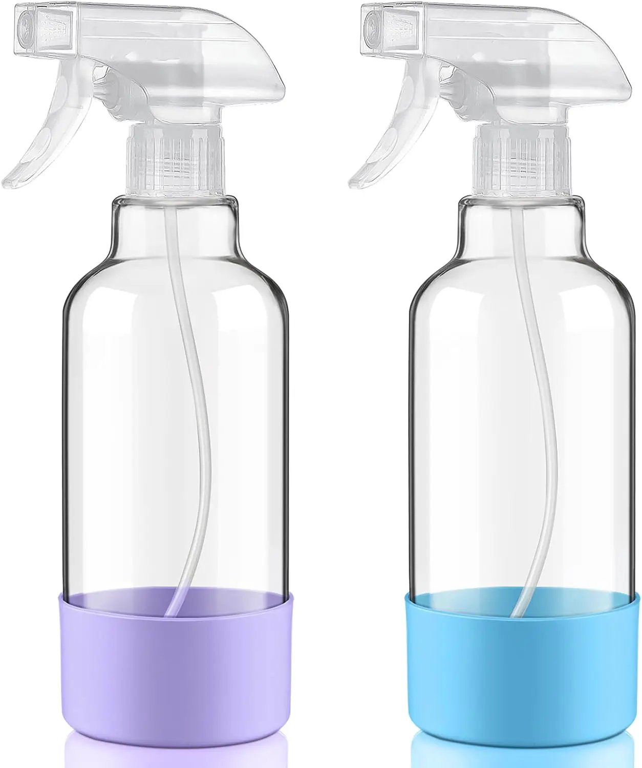 Glass Spray Bottles with Silicone Sleeve 16.9oz 2 Pack Empty Spray Bottle for Hair Mist/Stream Spraying for Cleaning Solutions, Plants, Essential Oils (clear-sblue&purple) by GreenHaven Gardens
