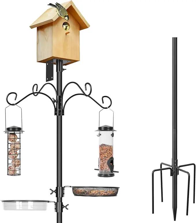 ERYTLLY Bird House Pole Mount Kit 80 Inch 2 Pair Hooks Multi Feeders Bird Bath Feeder Tray - Heavy Duty Adjustable Bluebird Feeder Support Rod Stand Set for Outside, Yard, Garden by GreenHaven Gardens