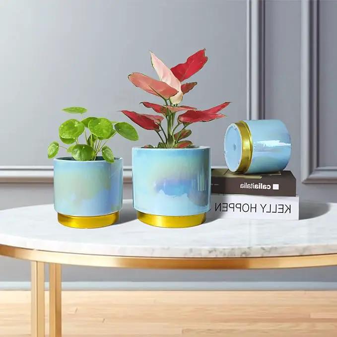 Gepege Ceramic Pots for Plants, Rainbow Pearl Glaze Planter with Drainage Hole, 6.0 inch+5.0 Inch+4.0 Inch. Indoor-Outdoor Large Round Succulent Orchid Flower Pot by GreenHaven Gardens