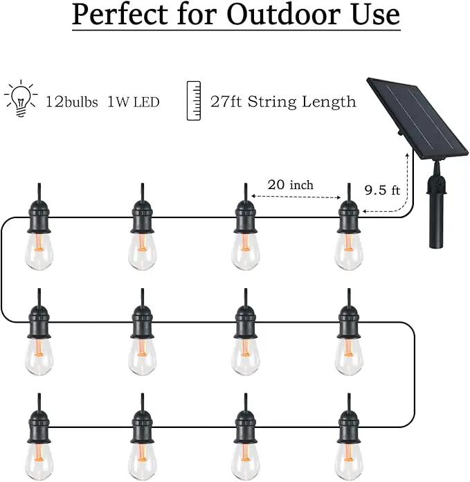 Luwint 27ft Solar String Lights - 12 Bulbs, Waterproof Fairy Hanging Lights for Outdoor Patio, Garden, Yard, and Deck Decoration - Solar Powered LED Lights by GreenHaven Gardens