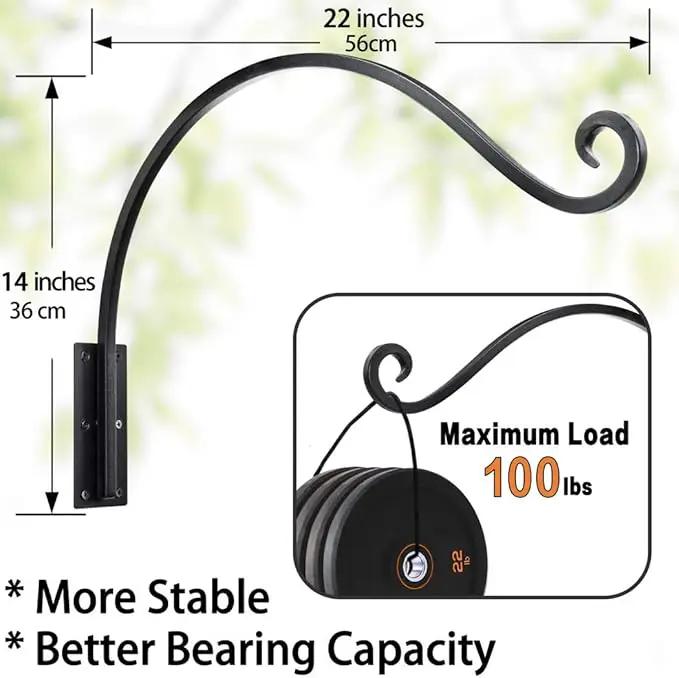 Heavy Duty Plant Hanger Bracket (22"/Black) Outdoor Hand-Forged Hanging Plant Bracket Durable and Stable Bird Feeder Hanger by GreenHaven Gardens