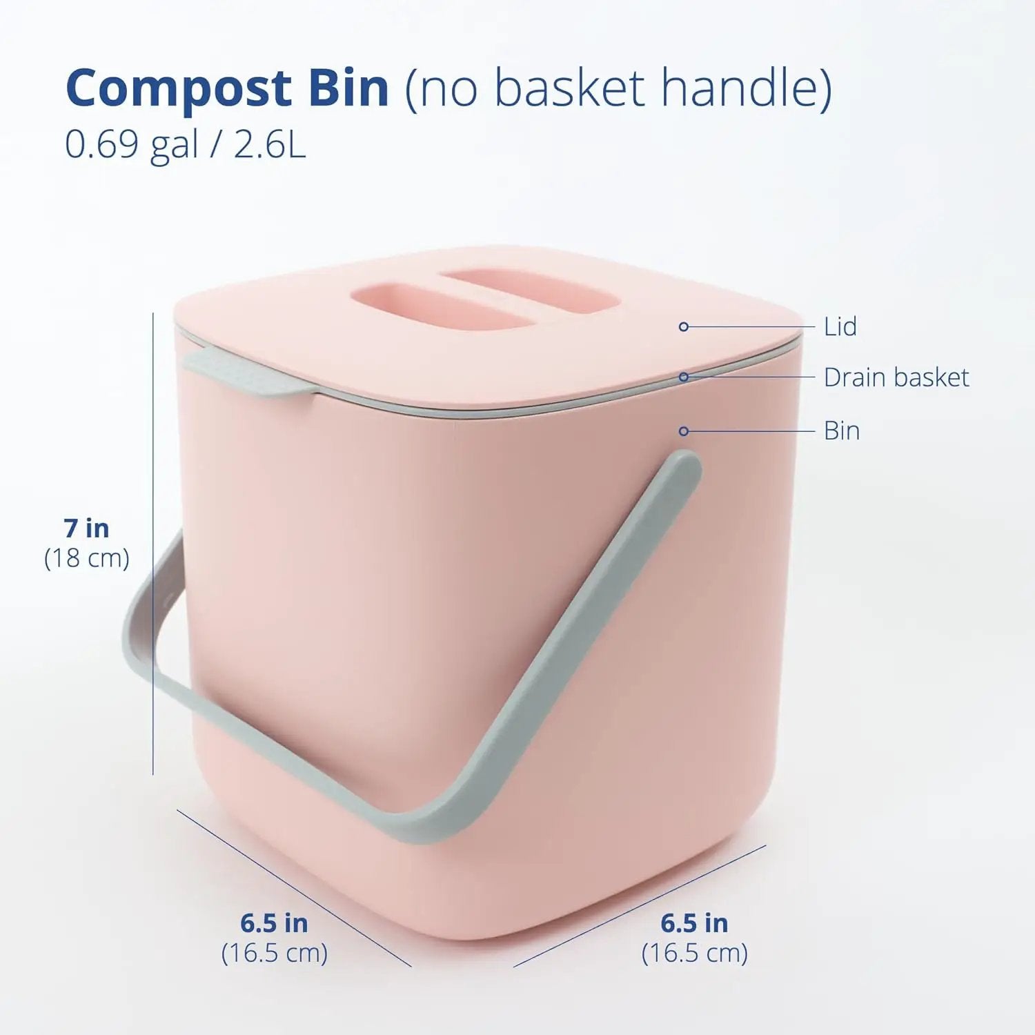 Blue Ginkgo Kitchen Compost Bin [2.6L / 0.69 GAL] – Filter-Free, Odor-Tight Countertop Food Waste Pail with Handle (Made in Korea, Pink) by GreenHaven Gardens