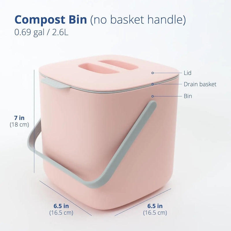 Blue Ginkgo Kitchen Compost Bin [2.6L / 0.69 GAL] – Filter-Free, Odor-Tight Countertop Food Waste Pail with Handle (Made in Korea, Pink) by GreenHaven Gardens