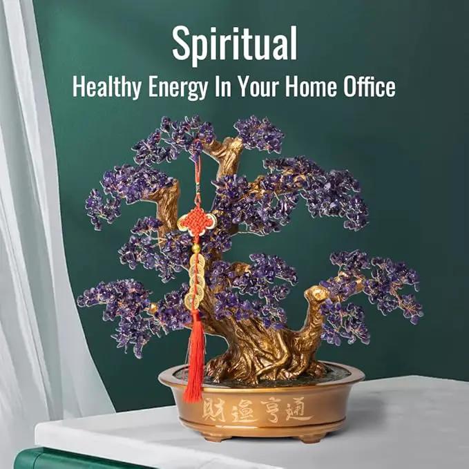 Natural Amethyst Gemstone Crystal Bonsai Tree of Life （1,350 Gemstone Count） Large Feng Shui Money Chakra Tree for Luck and Wealth Desk Decoration 20 Inches by GreenHaven Gardens