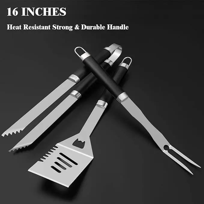 ROMANTICIST 25pcs Extra Thick BBQ Grill Accessories, Fathers Day Grilling Gifts Set for Men Dad, Heavy Duty Grill Tools Utensils Kit with Spatula, Tongs in Aluminum Case for Birthday Black by GreenHaven Gardens