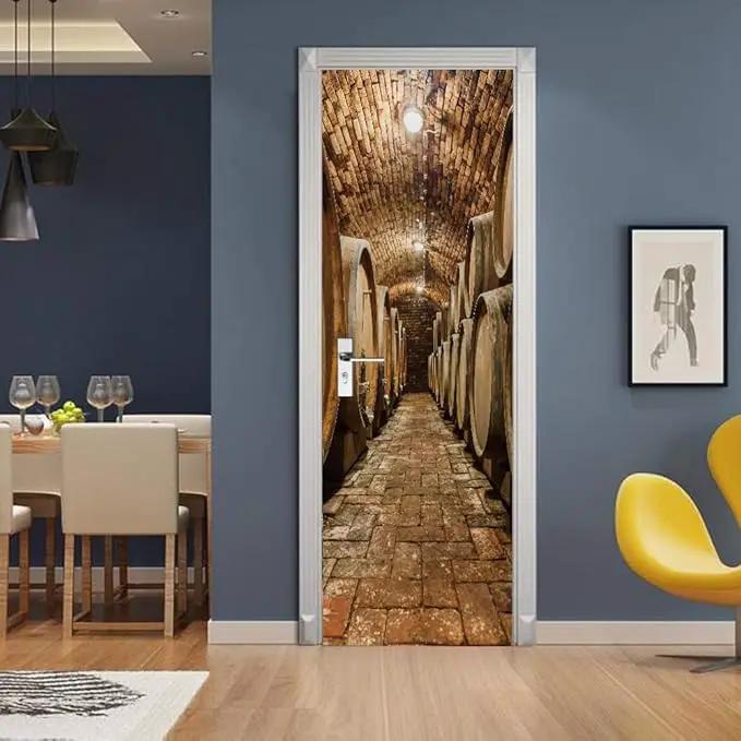 3D Door Stickers Murals Peel and Stick - Wine Cellar - Door Decals Wallpaper Self-Adhesive Removable PVC Waterproof Poster for Bedroom Living Room Decoration 30.3 x 78.7 inch by GreenHaven Gardens