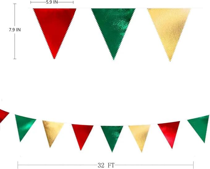 Christmas Party Decorations Triangle Pennant Banner Flag Red Green Gold Metallic Fabric Bunting Garland for Xmas Holiday Wedding Bridal Shower Birthday Bachelorette Graduation New Year Party Supplies by GreenHaven Gardens