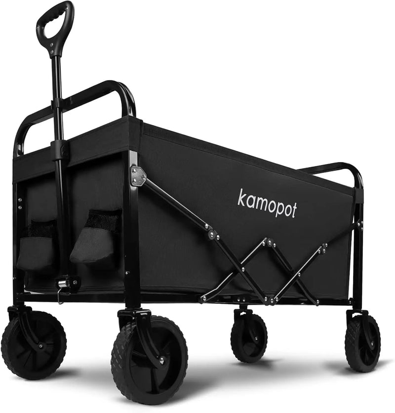 Large Collapsible Wagon Foldable for Grocery, Beach, Park, Yard, 34 x 18 Inch Inner Storage. Folding Utility Shopping Cart on Wheels. Heavy Duty, Durable w/Cupholders (Black) by GreenHaven Gardens