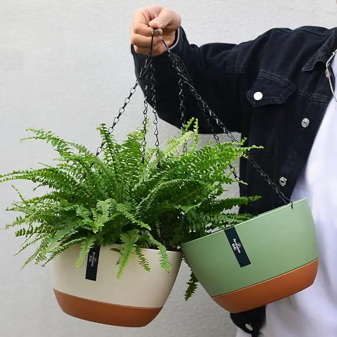 3 Pack Plastic Hanging Planters Set ,8.3 Inch Hanging Flower Plant Pot with Drainage Hole for Indoor Outdoor Plants, Round Hanging Basket with Removable tray for Home Garden Porch Balcony Patio Decor by GreenHaven Gardens