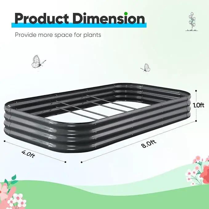 Quictent Galvanized Raised Garden Bed Kit, 8x4x1 ft Oval Metal Planter Box for Vegetables, Rubber Strip Edging Included (Dark Gray) by GreenHaven Gardens