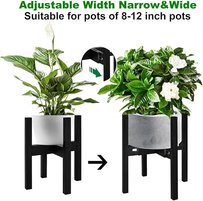Adjustable Plant Stand Indoor,Bamboo Mid Century Modern Plants Stands, Stable Plant Holder,Fit 8 9 10 11 12 inch Pots (Pot & Plant Not Included)(Black) by GreenHaven Gardens