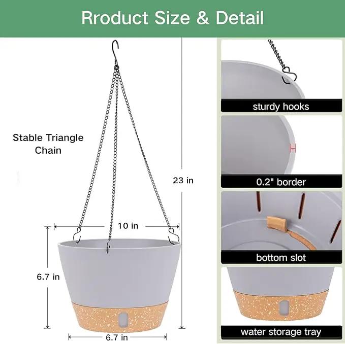 QCQHDU 2 Pack 10 inch Hanging Planters for Indoor Plants, Outdoor Hanging Baskets, Self Watering Pots with Drainage Holes & Removable Tray (Light Grey, 10 inch) by GreenHaven Gardens