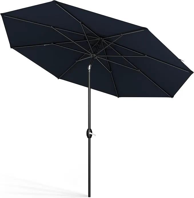 Midtown Umbrellas Sunbrella Umbrella 8 Feet Outdoor Umbrella With Sunbrella Canvas Navy Acrylic Fabric - Auto-Tilt Aluminum Frame Patio Umbrella For Backyard, Deck, Garden, Pool - Black Pole by GreenHaven Gardens