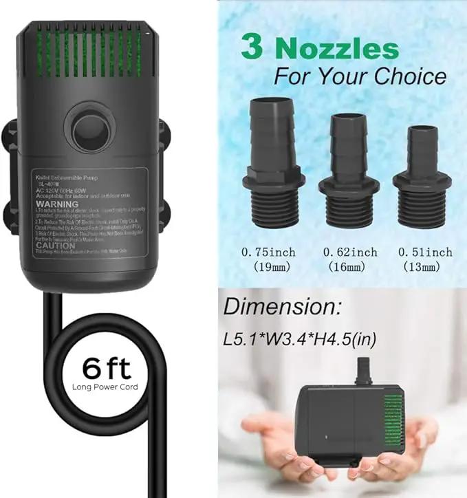 Submersible Pump 880GPH (3500L/H 60W) Ultra Quiet with Dry Burning Protection 10.2ft High Lift for Fountains, Hydroponics, Ponds, Aquariums & More… by GreenHaven Gardens
