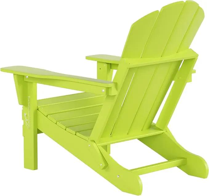WO Home Furniture Adirondack Chairs Table Set of 3 PCS Outdoor Folding Chairs Coffee Table Weather/UV Resistant for Lawn, Garden, Bon Fire, Balcony (Lime) by GreenHaven Gardens