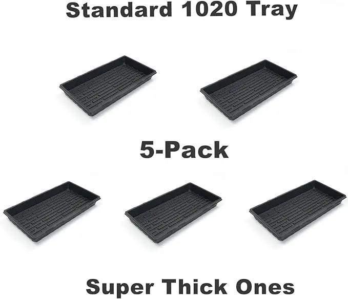 Plant Growing Nursery, Standard 1020 Trays Plastic Sturdy Farmer Self Seedling Tray for Microgreens Indoor Nursery Pots Transplantation (5-Pack, 21.6"×11.2", 2.52" Deep, no Holes) by GreenHaven Gardens