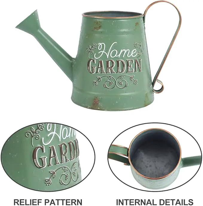 Cute Small Watering Can Indoor Plants Garden Metal Decorative Watering Cans for Outdoor Plants Bonsai Outdoor Garden Flower Decorative (Green, 1.5L, 50.7 Oz) by GreenHaven Gardens