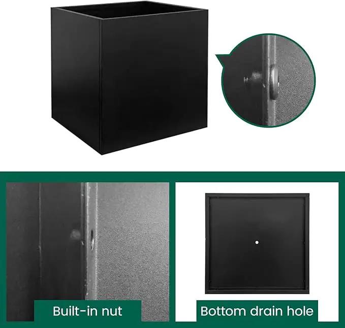 Galvanized Steel Planter Box Black Metal Planter Large Square Indoor Outdoor Planters Cube Steel Heavy Duty Flower Pot 16Inch Powder Coating Modern Commercial Residential for Patio, Deck, Yard, Garden by GreenHaven Gardens