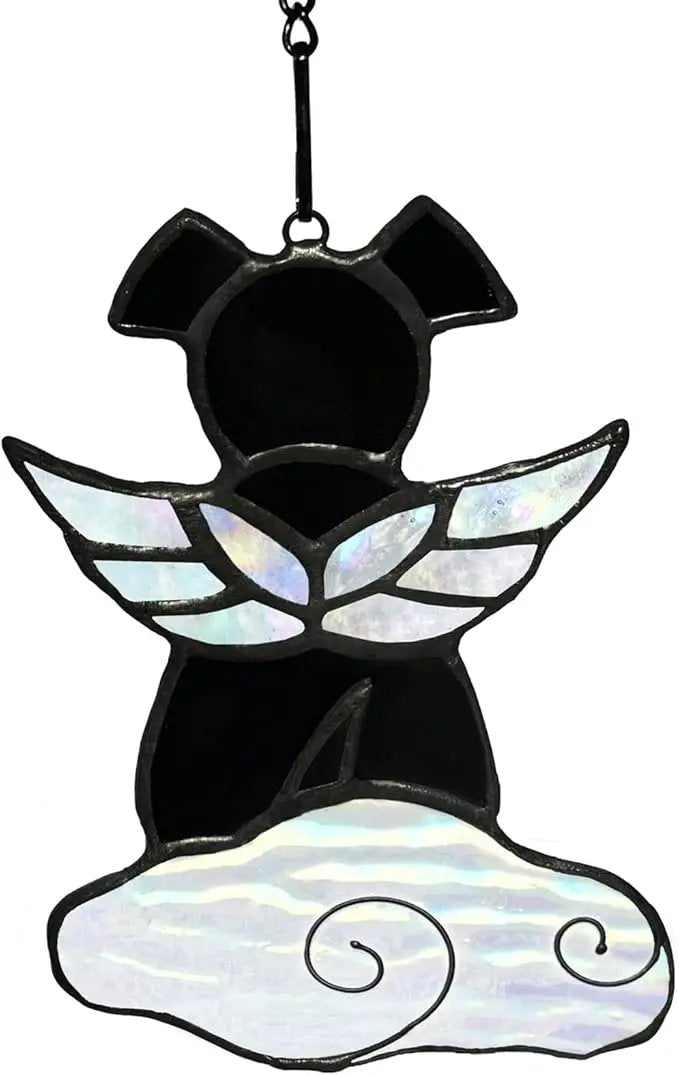Stained Glass Angel Wings Dog Memorial Gifts for Loss of Dog Sympathy Gift Suncatcher, Rainbow Bridge Pet Passing Away Remembrance in Memory, Dog Bereavement Gifts for Loss of Pet, Black by GreenHaven Gardens